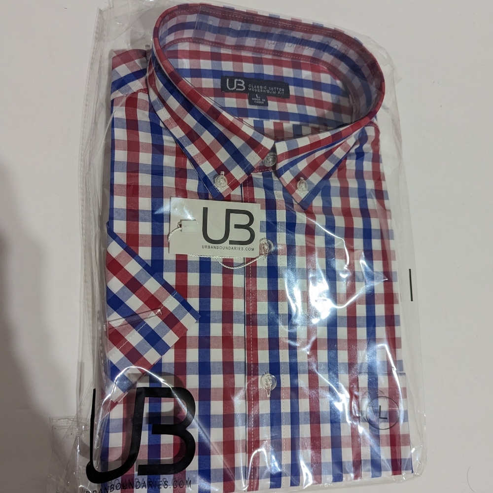 Men's Checkered Button-down Shirt Classic Cotton Modern Slim Fit Size L